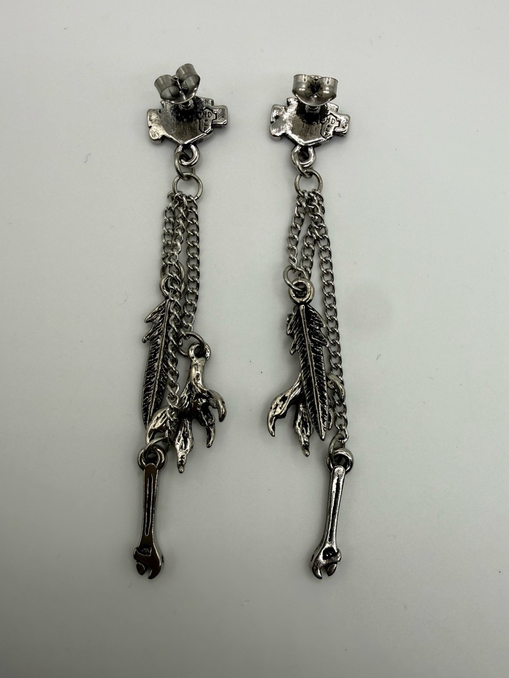 Harley-Davidson Bar & Shield Eagle Talon Feather Wrench Earrings - Picture 2 of 2